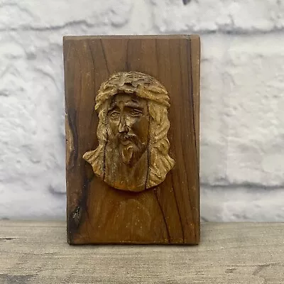 Vintage Hand Carved Olive Wood Jesus Wall Decor Plaque Christianity Spiritual • $30