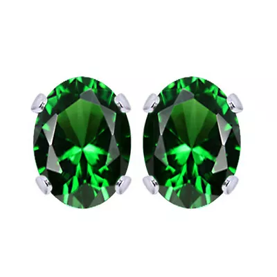 Oval Cut Simulated Emerald May Birthstone Stud Earrings In Sterling Silver 925 • $67.79