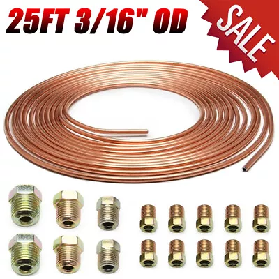 25 Ft 3/16 OD Copper-Nickel Brake Line Tubing Coil And All Size Fitting Kit US • $15.99