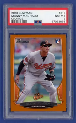 2013 Bowman ORANGE 101/250 MANNY MACHADO 314 HRs 6 A. S. #215 ROOKIE (RC) PSA 8 • $45