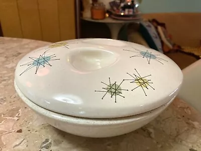 VTG MCM Franciscan Atomic Starburst Round Casserole Divided Bowl Dish W/Lid • $89.99