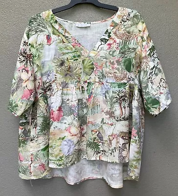 RIDLEY Made In Italy Linen Baby Doll Top. Sz L • $18