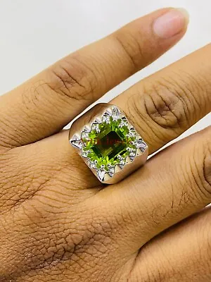 Natural Peridot Gemstone With 925 Sterling Silver Ring For Men's #191 • £140.51