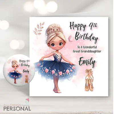 Girls Ballerina Birthday Card Personalised Daughter Granddaughter Niece Any Age • £2.99