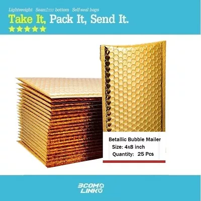 Metallic Extra Thick Poly Bubble Mailer Padded Envelope Shipping Bag 4 X8  Gold • $10.70