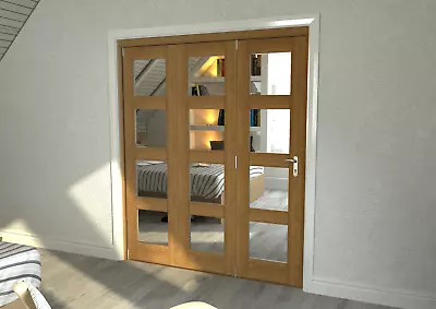 4 Panel / 4 Mirror Dual Faced Oak Internal Bifold Doors With Frame & Hardware • £299