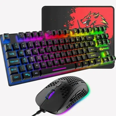$43.89 • Buy Wired Gaming Keyboard And Mouse Set 88Keys LED Backlit 6400DPI For PC Laptop PS4