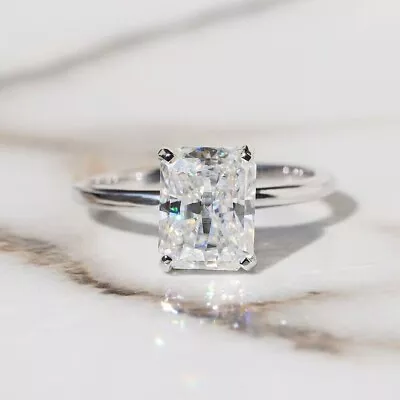 3.60 CTW Radiant Cut Hidden Halo Moissanite Wedding Ring 14k White Gold Plated • $134.39