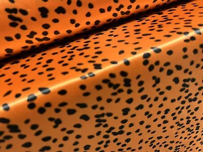 Silky Satin Woven Dress Fabric Per Metre - Dalmatian Print - Orange & Black • £4.99