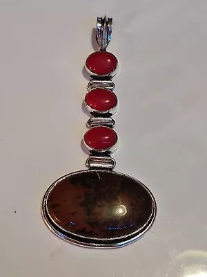 £20 • Buy Mahogany Obsidian & Red Coral 925 Silver Pendant. Beautiful. (328)