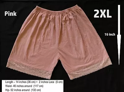 Women Pettipants Half Slip Bloomer Shorts Lace Trim Cotton Slip Pink Color 2XL • £6.51