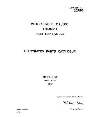 Triumph Parts Manual Book CL 500 T100 Twin Cylinder • $18.50