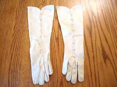 Vintage Tan Cotton Formal 14  Long Gloves W/Faux Pearls • $15