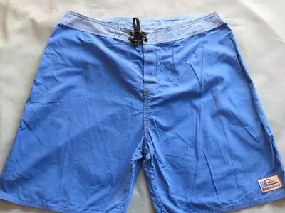 Vintage QUIKSILVER Blue Cotton Board Shorts Size 34-36 Logo On Back Rare Summer • $12.99