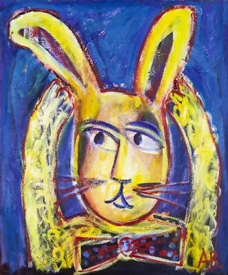 Auguste BLACKMAN Bow-Tie Bunny - Original Signed Painting Rabbit Easter Cute • $870