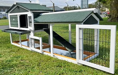 Rabbit Hutch Green With Run 2 Tier With Full Floor Trays Easy Clean Smokey Xl • £159.95