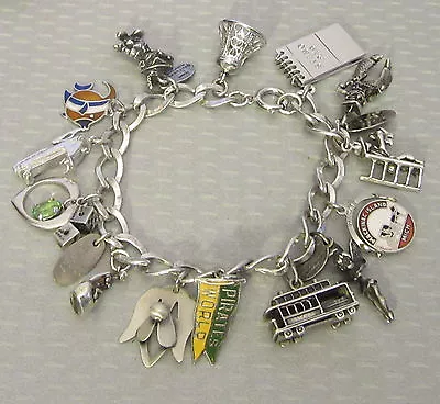 Vintage Sterling Silver Charm Bracelet 15P Disney Tinkerbell Pinocchio Mermaid • $189.95