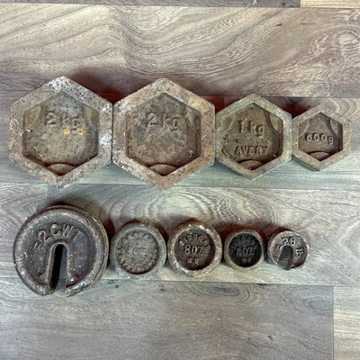 £29.99 • Buy 4 X Metric Vintage Hexagonal & 6 Round Iron Kitchen Scale Weights