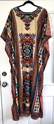 NEW SANTE MUMU 2X 3X CAFTAN Sparkles HOUSE DRESS Beige Blue Red Gold 59  LONG • $13.99