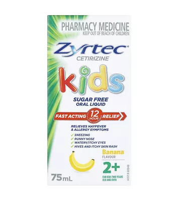 Zyrtec Kids Fast Acting Liquid Allergy & Hayfever 12 Hour Relief Banana 75ml • $23.95