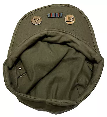 Original WWII U.S. ARMY MEDIC HBT HERRINGBONE TWILL CAP OD & INSIGNIAS • $59.95