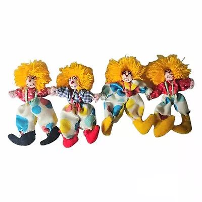 Vintage Funny Clown Polkadot Handmade Mini Yarn Cloth Rag Dolls 4  Lot Of 4  • $16