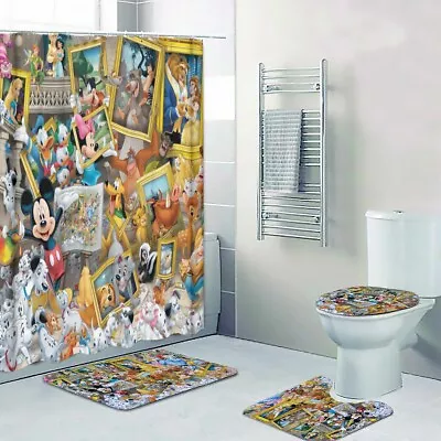 Mickey Mouse Disney's Family Print Shower Curtain Bath Math Toilet Lid Cover Mat • $35