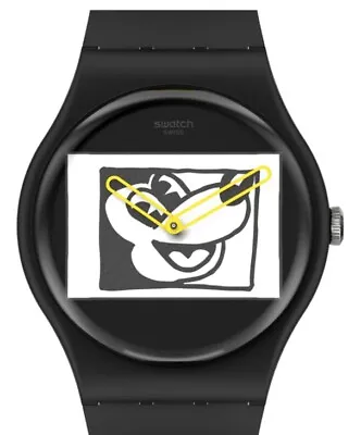 New In Box Swiss Swatch MICKEY BLANC SUR NOIR Black Silicone Watch 40mm SUOZ337 • $95
