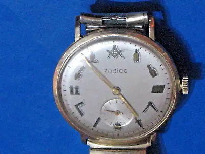 Zodiac 14K Yellow Gold Vintage Masonic Dial Manual Winding Men's Watch 1950's • $499.99