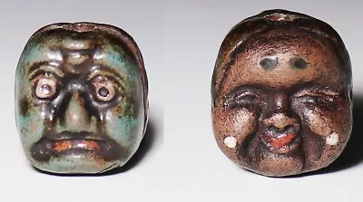 Japan Antique Dual Human Face Okame Ojime Bead Inro Sagemono Netsuke Meiji Era • £185.19