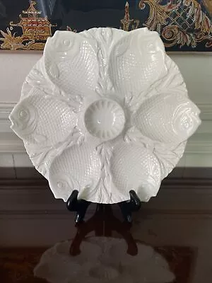 Very Rare Minton Majolica Oyster Plate Antique1892 White Whole Fish Wells • $615