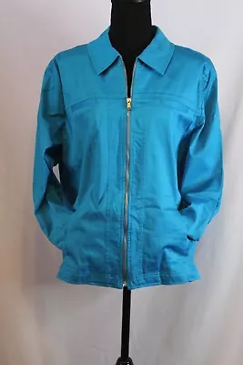 Erin London Jacket Blazer Womens XL Blue Full Zip Lightweight Cuffs Denim Feel • $15.88