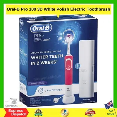 $46.99 • Buy Oral B Pro 100 3D White Polish Rechargeable Electric Toothbrush Pink - NEW AU