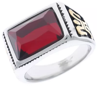 Tribal Celtic 12 CT Simulated Ruby 18k Gold Stainless Mens Ring Size 10 T52 • $19.36