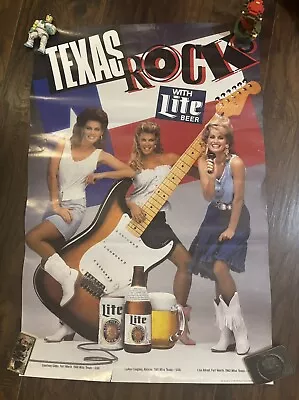 Texas Rocks Miller Lite Beer Poster 80s Vintage 20 X 30 Miss Texas • $25