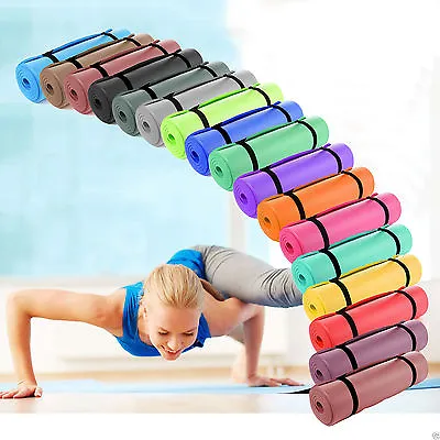 Yoga Mat 10mm Thick Exercise Mat Gym Workout Fitness Pilates Home Non Slip Nbr • £8.95