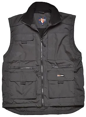 Mens Multi Pocketed Vest  Waistcoat Fleece Lined Bodywarmer Fortress Warm Work • £19.95