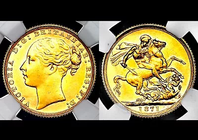 Scarce 1871 Queen Victoria Great Britain London Mint Gold Sovereign NGC AU58 • $442.03