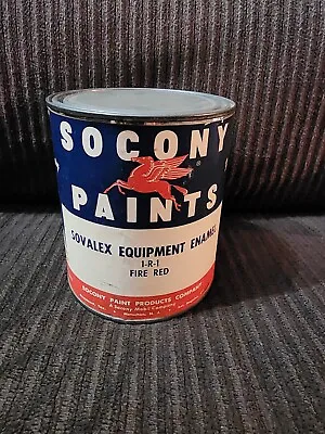Vtg NOS Socony Mobil Quart Sovalex Enamel Paint Can Tin Pegasus 1-R-1 Fire Red • $69.99