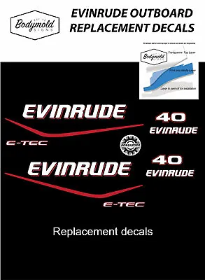 EVINRUDE  E-TEC 40hp Outboard Replacement Decals • $48.83