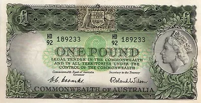 Australia 1953 Pre-decimal £1 ONE Pound Banknote COOMBS/WILSON R33 - VF/VF+ • $60