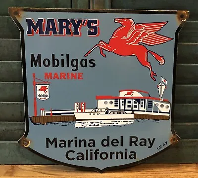 Vintage 1947 Dated Mary's Mobilgas  Marine Gasoline Porcelain Gas Oil Sign • $169.99