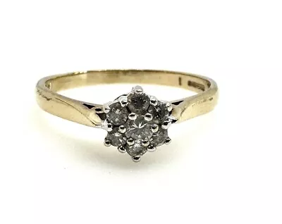 9ct Gold Diamond Ring 9K Yellow Gold 0.25ct Diamond Flower Ring Vintage Gift WOW • £125