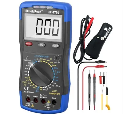 Digital Automotive Multimeter DC/AC Voltmeter DWELL Tach RMP HFe Ohmmeter Tester • £35.99