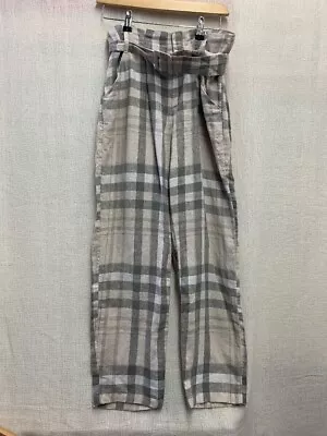 MANGO Women's Checked Beige 100% Linen Trousers Size M - CG L47 • £7.99