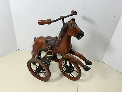 Vintage Wooden Tricycle Horse Turns Rolls Rv • $89.90