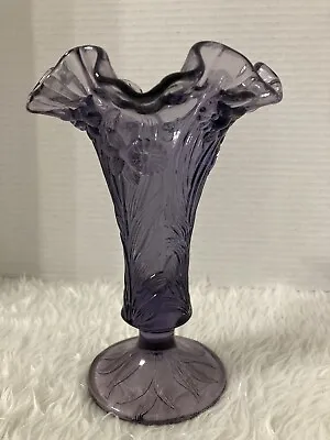 Fenton Glass Footed Vase With Purple Daffodil Pattern Ruffled Edges No Chips • $38