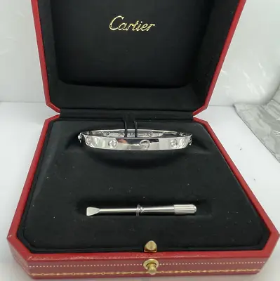 £8350 • Buy Cartier Love 4 Diamonds Bangle White Gold 18k.Size 18 Cartier Box & Screwdriver
