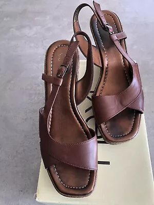 Next Tan Leather Wedge Platform Sandals Size 39 (6) • £6