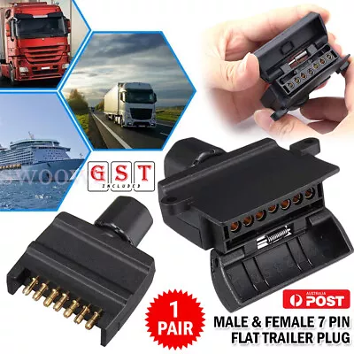 NEW 7 Pin Flat Trailer Plug Caravan Boat Male & Female Connector Adapter Plug • $16.48